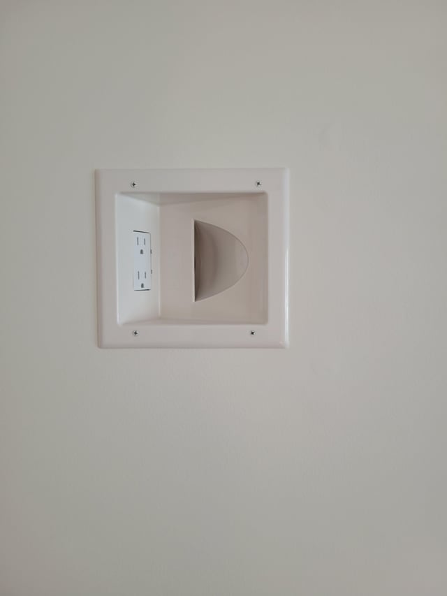 r/whatisthisthing - Found in a home. First floor, located in a room off a kitchen. About 6 feet off the ground and the crescent shape is open into the wall. WITT?